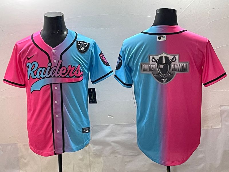 Men 2025 Oakland Raiders Blank Blue pink Nike Limited NFL Jersey style 0012